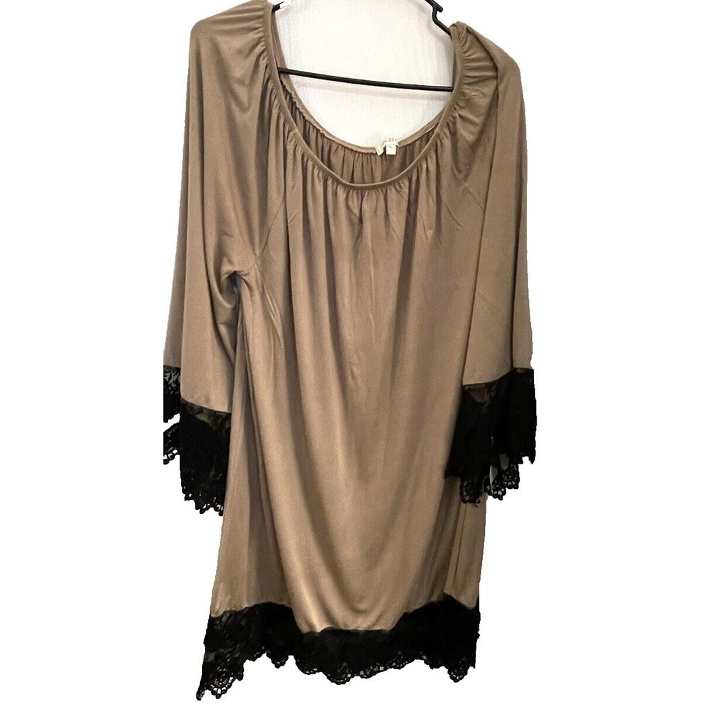 Womans Velzera Taupe with Black lace on bottom and 3/4 sleeves Dress Size 1XL